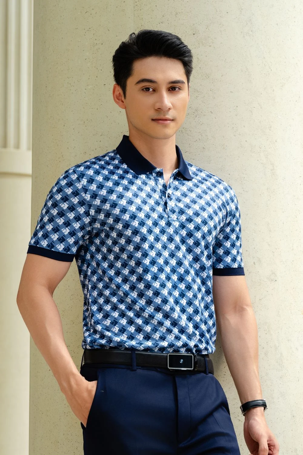 Áo Polo Recycle Hoạ Tiết Ô Đan Xen Thân Thiện Với Da 8APCH424XAH